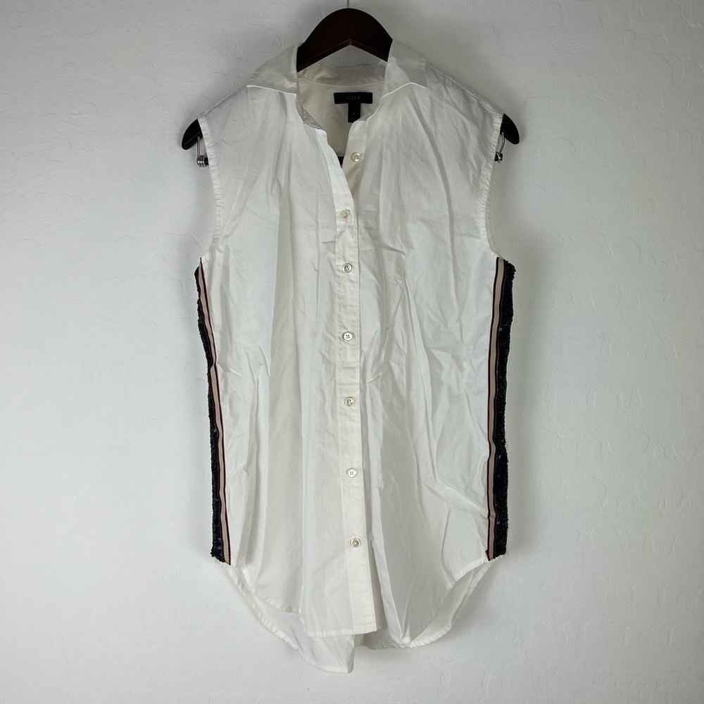 J.Crew Sleeveless Oxford Button-Up Shirt with Sequin Side Stripes size 4